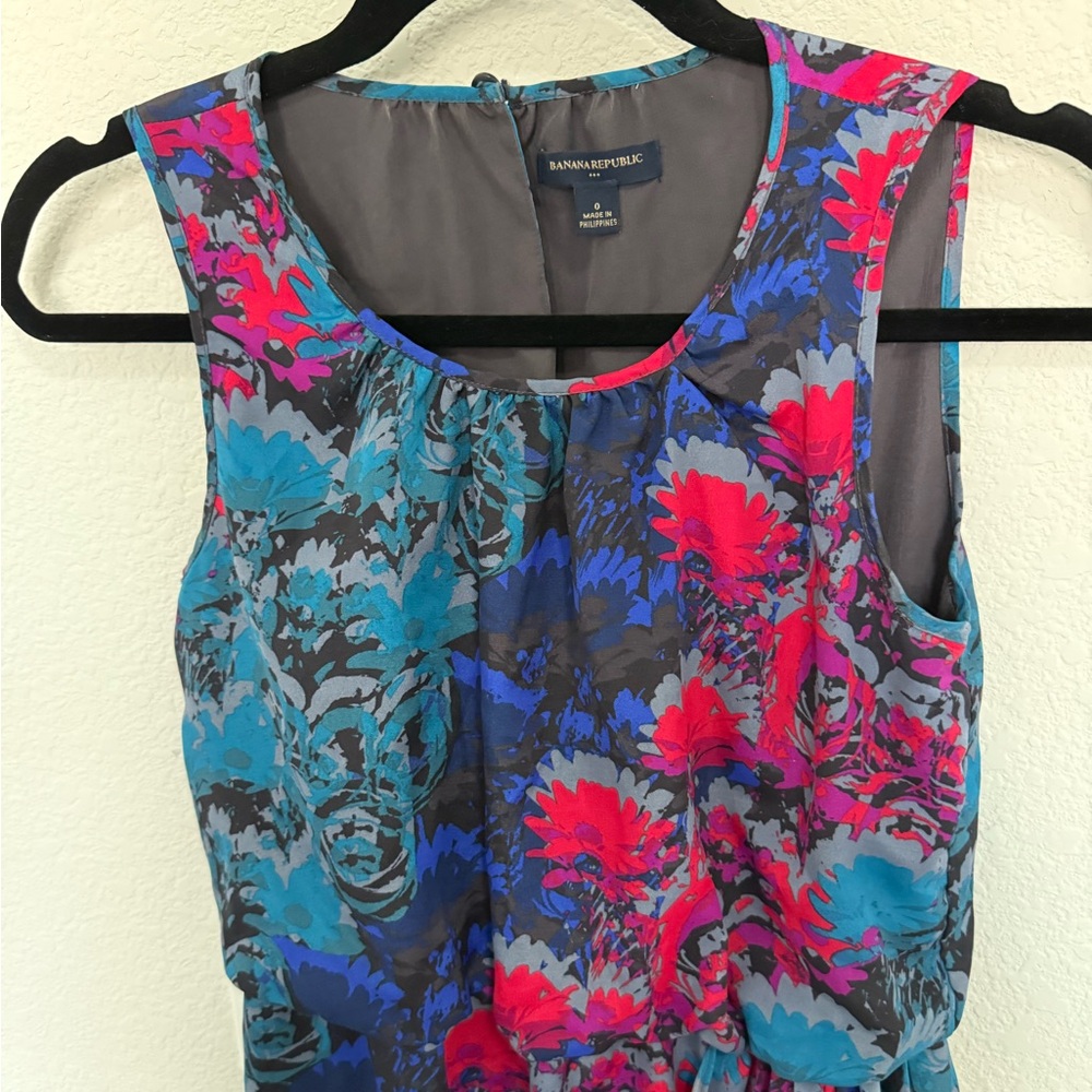 Banana Republic Vibrant Blue Pink Floral Draped Jersey Sleeveless Dress Size 0 - Picture 3 of 9